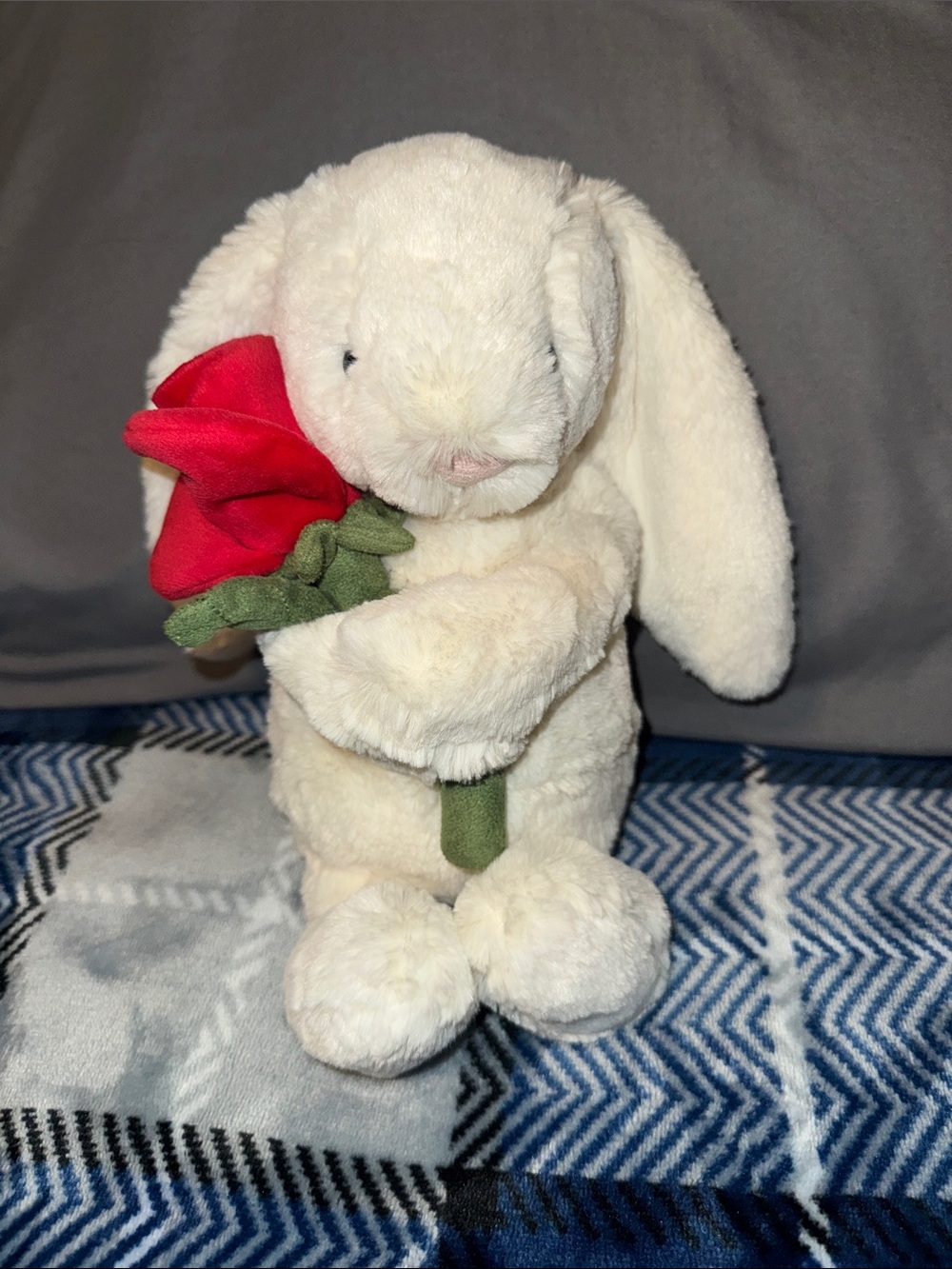 Jellycat Cream Bunny Holding Red Rose Plush